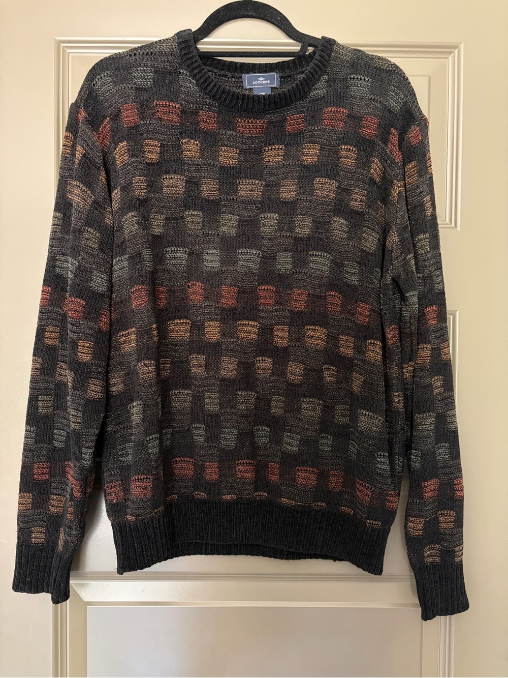 Dockers Men’s Black Multicolor Check Crewneck Sweater